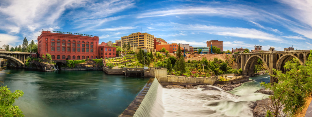 cityscape view of Washington Water Power building Spokane